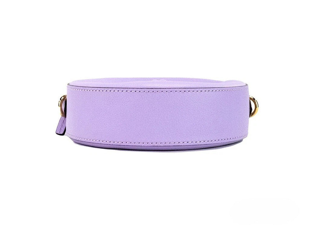 Versace Round Disco Lilac Pebbled Leather Camera Case Crossbody Bag Purse Versace