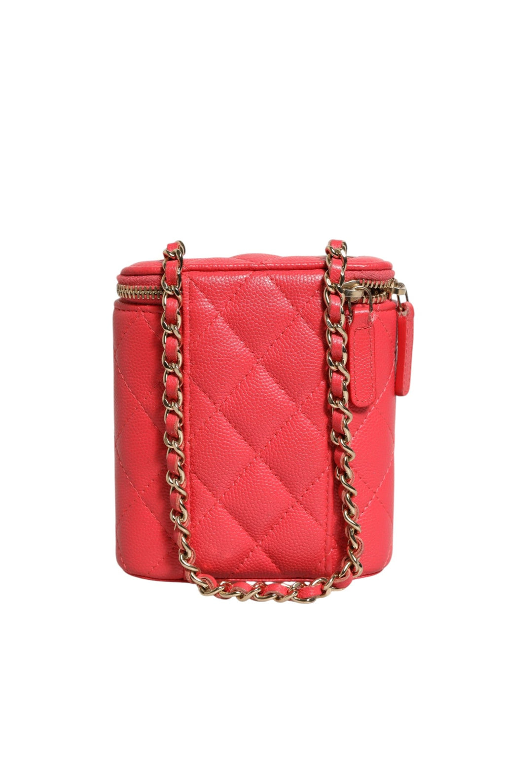 Chanel Red Caviar Quilted Small Vertical Coco Beauty Vanity Case with Chain Chanel