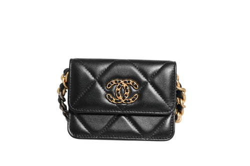 Chanel 19 Flap Coin Purse Quilted Leather Black Crossbody Chanel