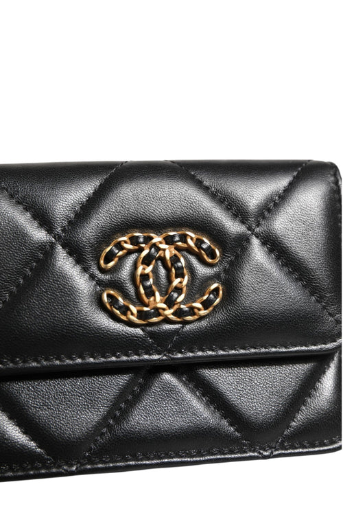 Chanel 19 Flap Coin Purse Quilted Leather Black Crossbody Chanel