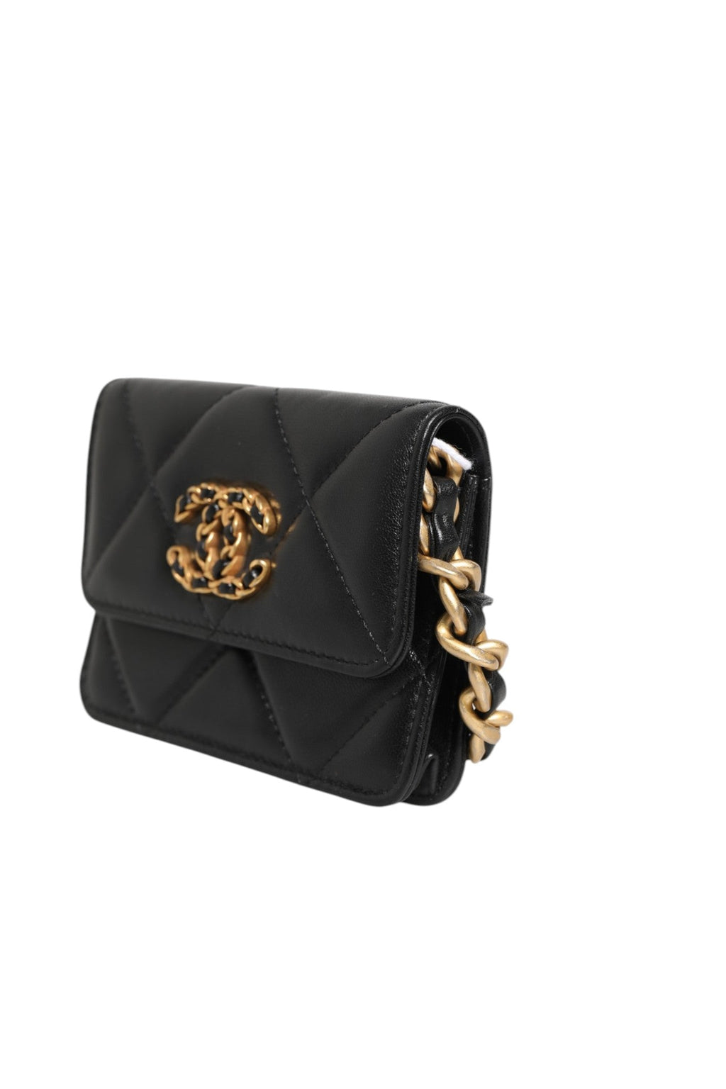 Chanel 19 Flap Coin Purse Quilted Leather Black Crossbody Chanel