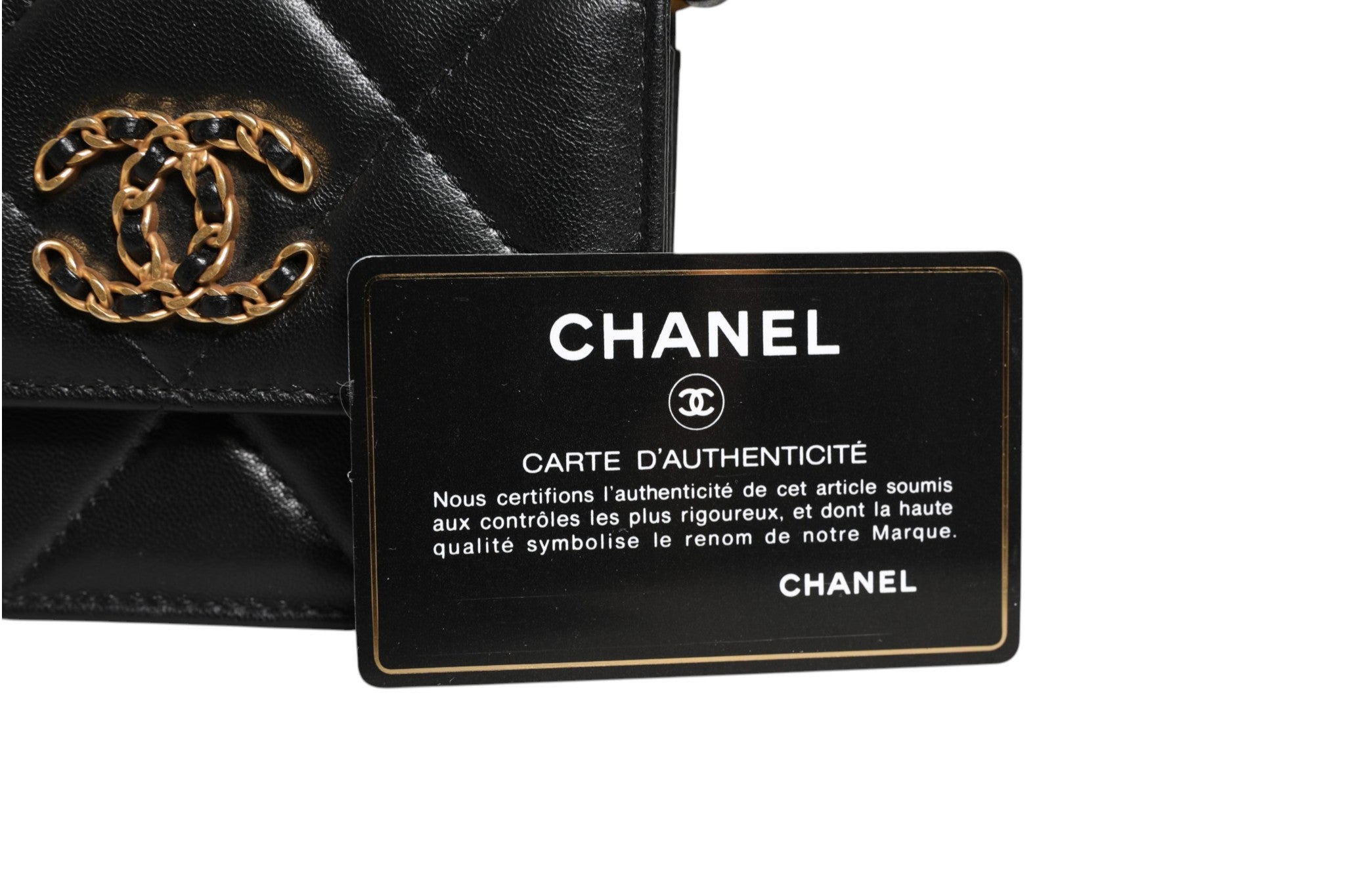 Chanel 19 Flap Coin Purse Quilted Leather Black Crossbody Chanel