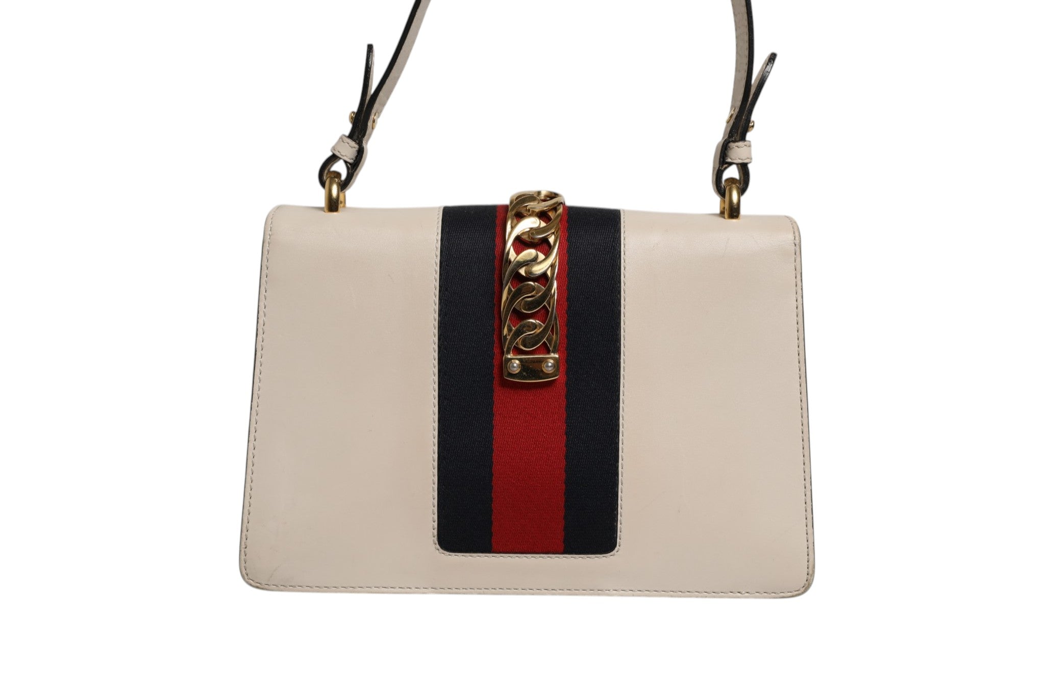 Gucci White Calfskin Leather Sylvie Crossbody Bag Gucci