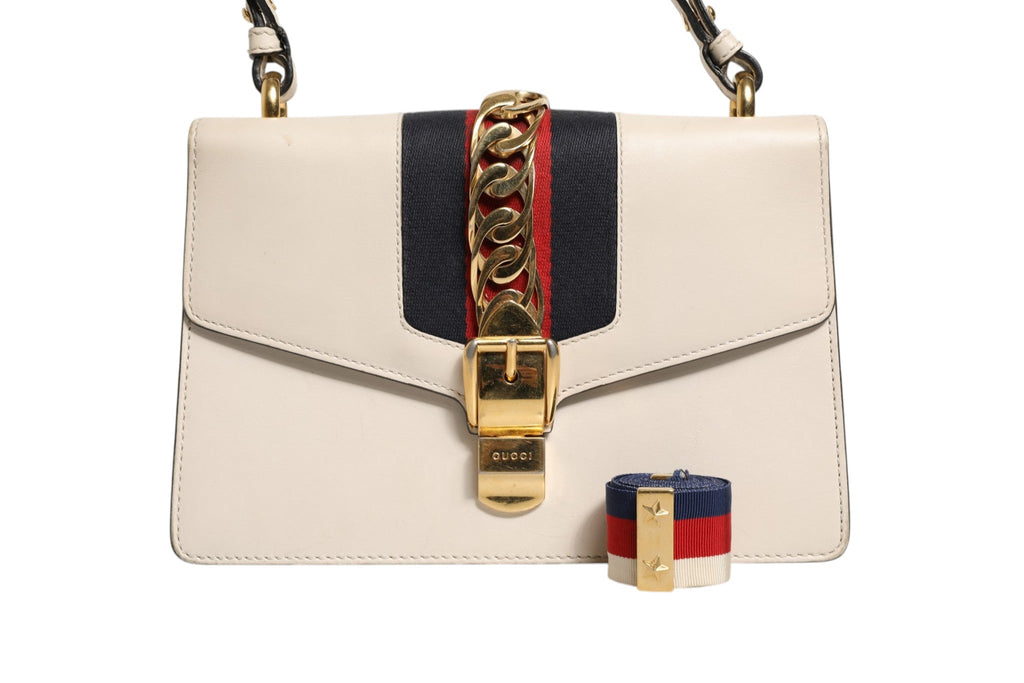 Gucci White Calfskin Leather Sylvie Crossbody Bag Gucci