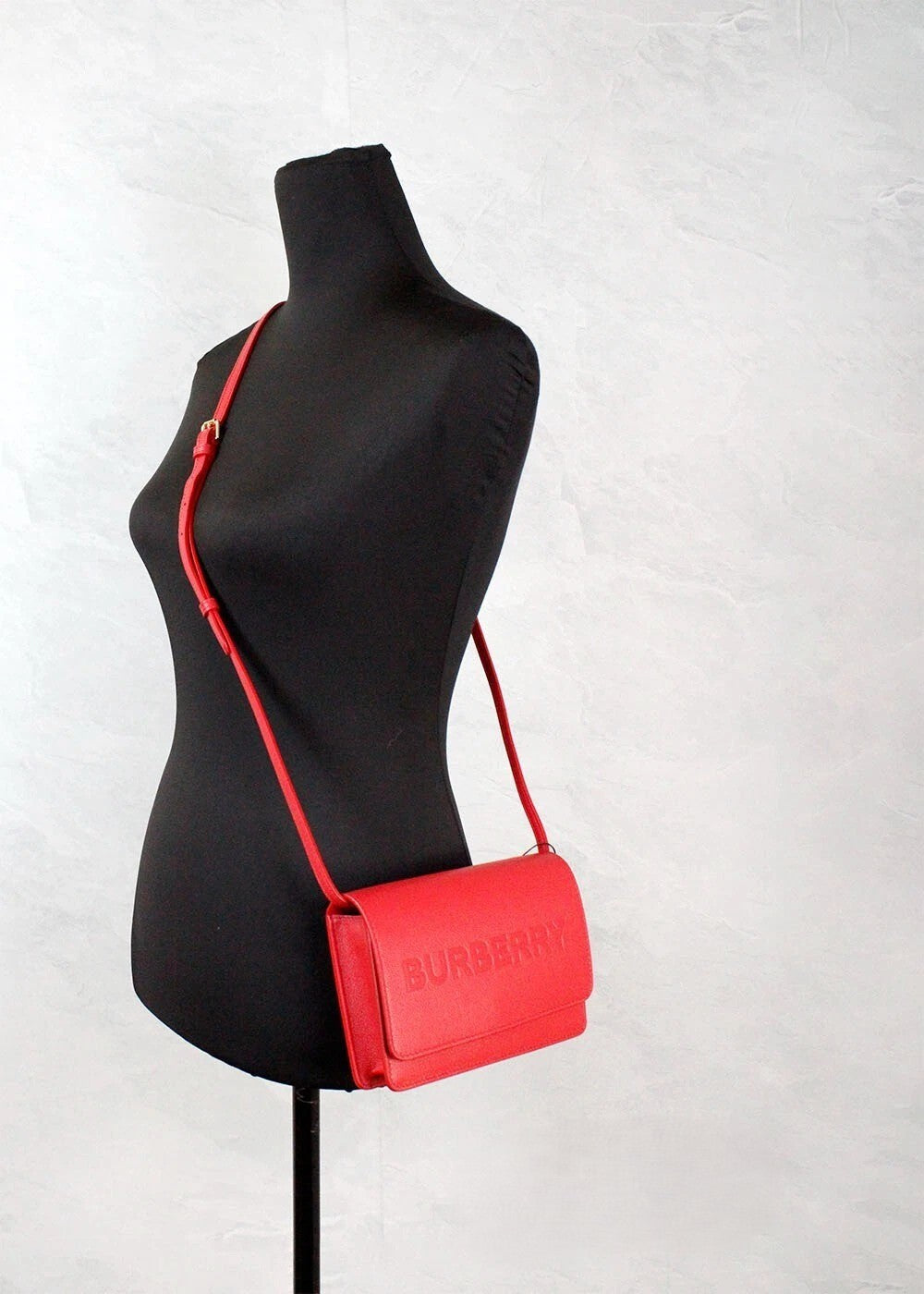 Burberry Hampshire Small Red Embossed Logo Smooth Leather Crossbody Bag Burberry