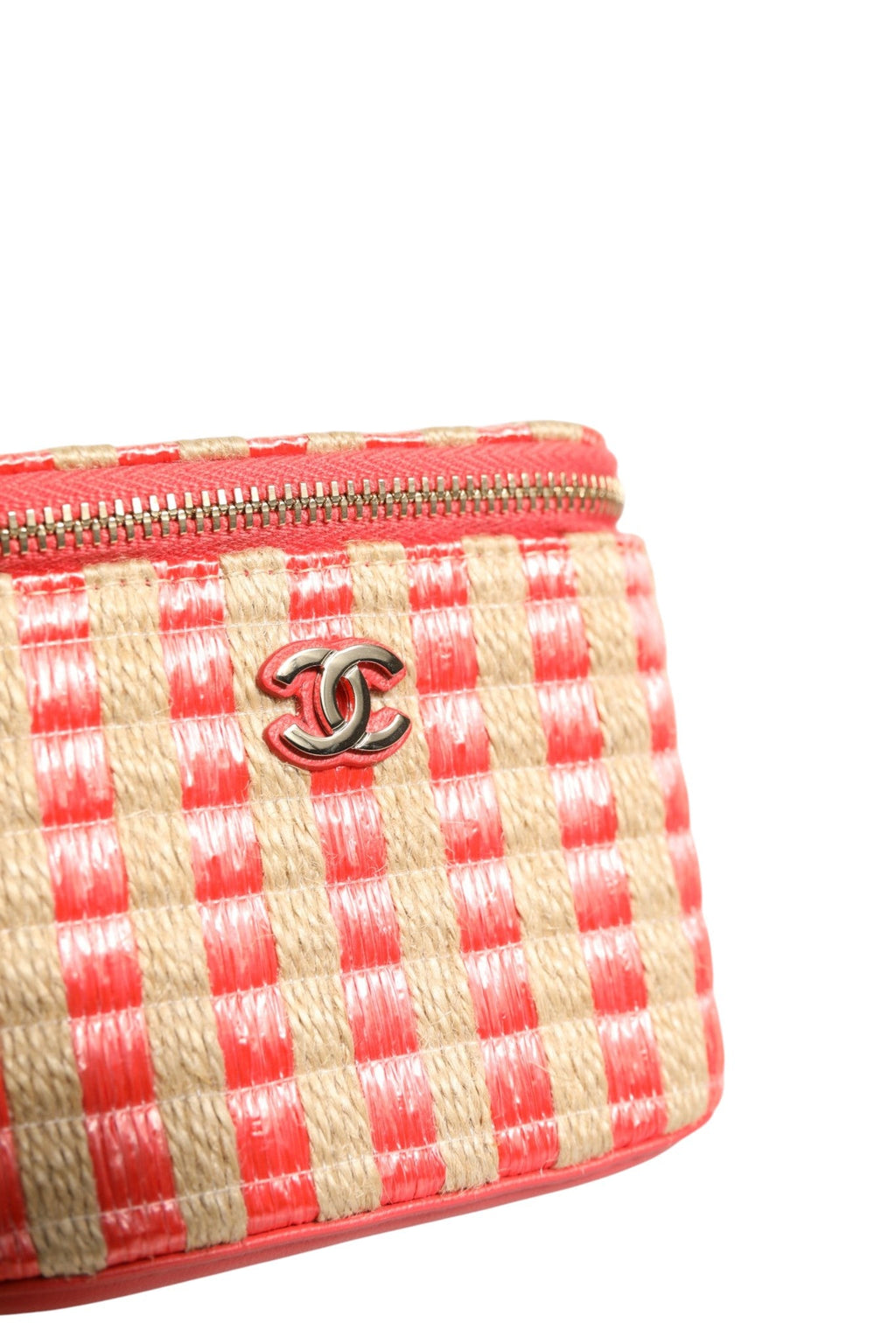 Chanel Raffia Jute Striped Mini Vanity Case Chanel
