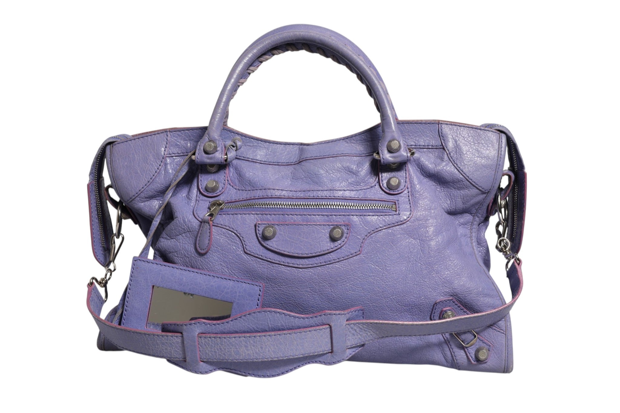 Balenciaga Purple Leather City Bag With Hardware Balenciaga