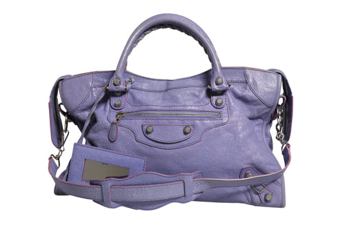 Balenciaga Purple Leather City Bag With Hardware Balenciaga