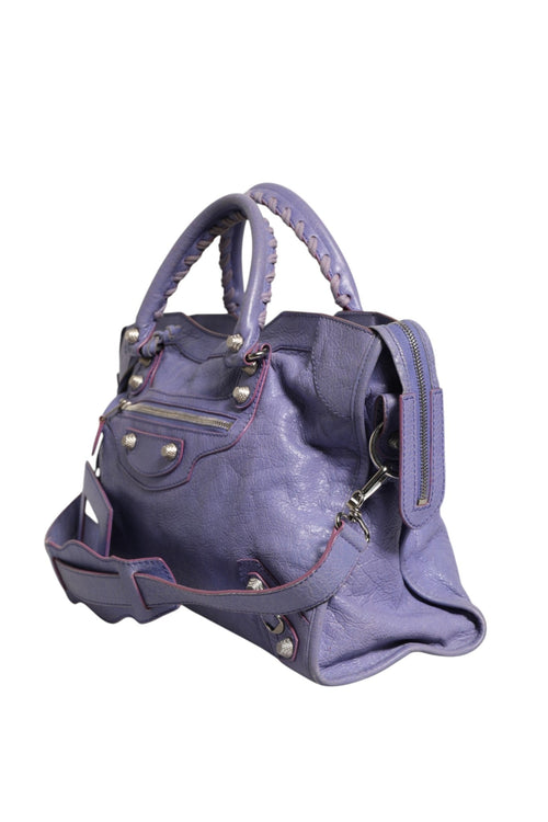 Balenciaga Purple Leather City Bag With Hardware Balenciaga
