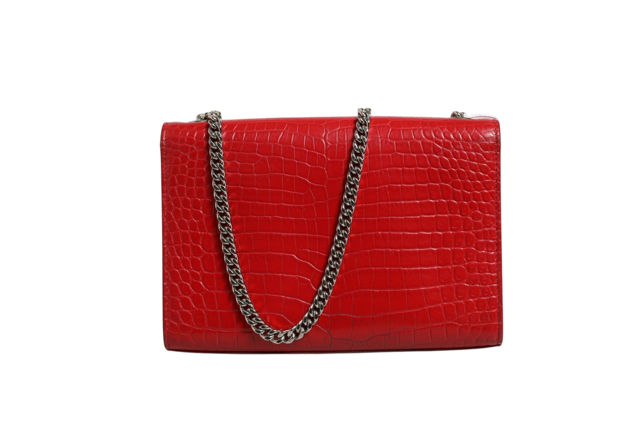Saint Laurent Kate Tassel Chain Bag in Red Crocodile Embossed Leather Saint Laurent