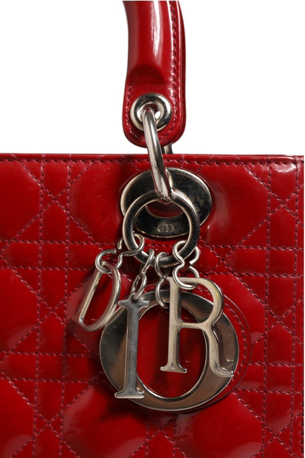 Christian Dior Cherry Red Patent Leather Cannage Quilting Small Lady Dior Bag Christian Dior