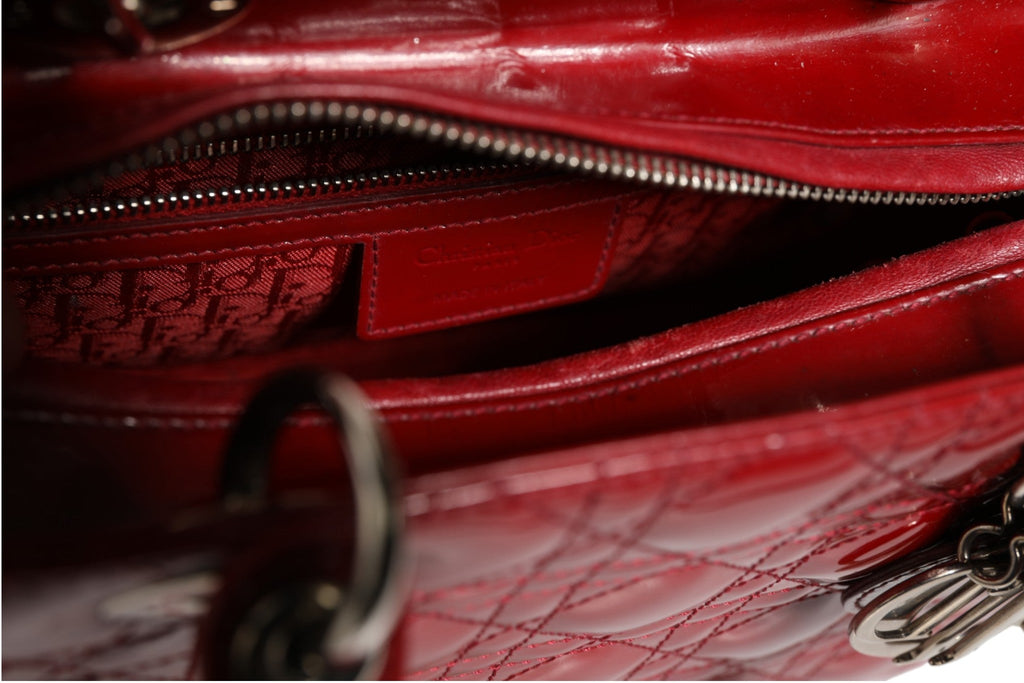 Christian Dior Cherry Red Patent Leather Cannage Quilting Small Lady Dior Bag Christian Dior