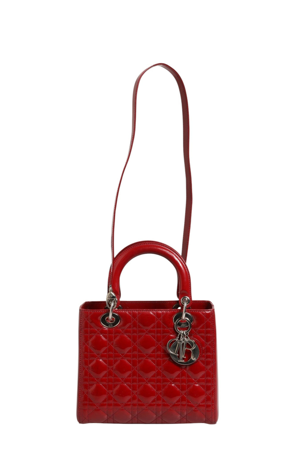 Christian Dior Cherry Red Patent Leather Cannage Quilting Small Lady Dior Bag Christian Dior