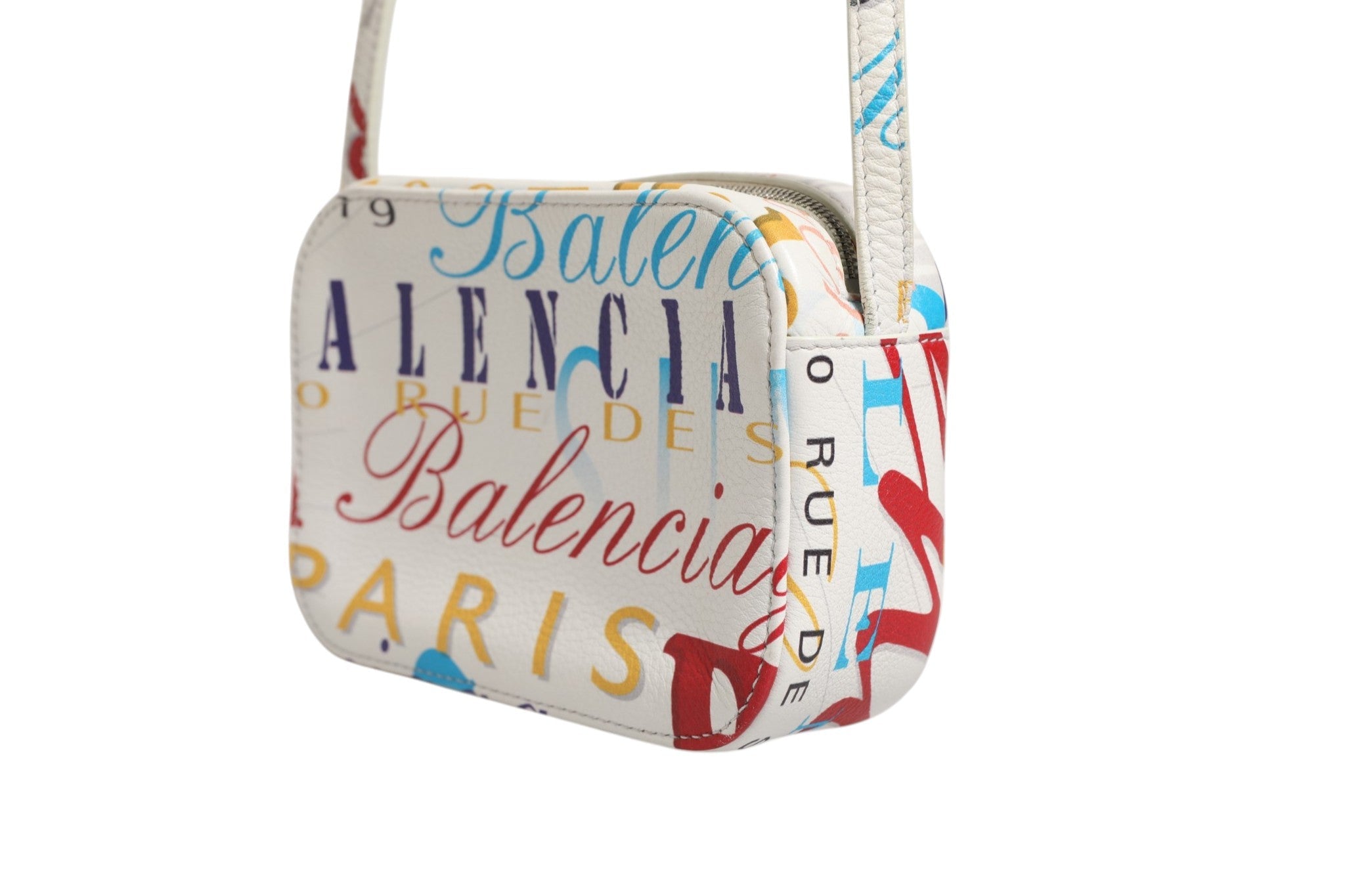 Balenciaga White Graffiti Print Leather Mini City Handbag Balenciaga