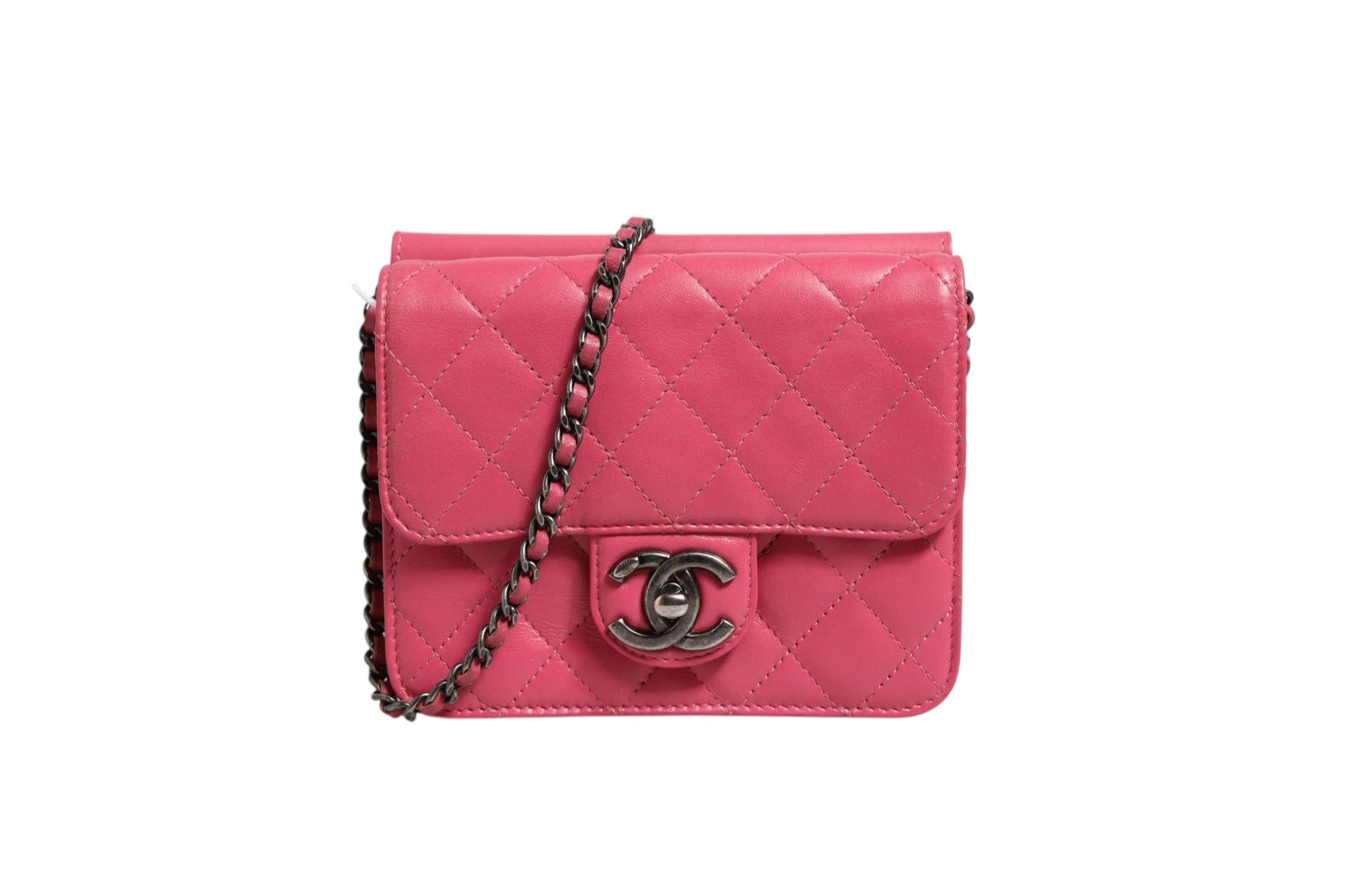 Chanel Pink Quilted Lambskin Leather Classic Square Mini Flap Bag Chanel