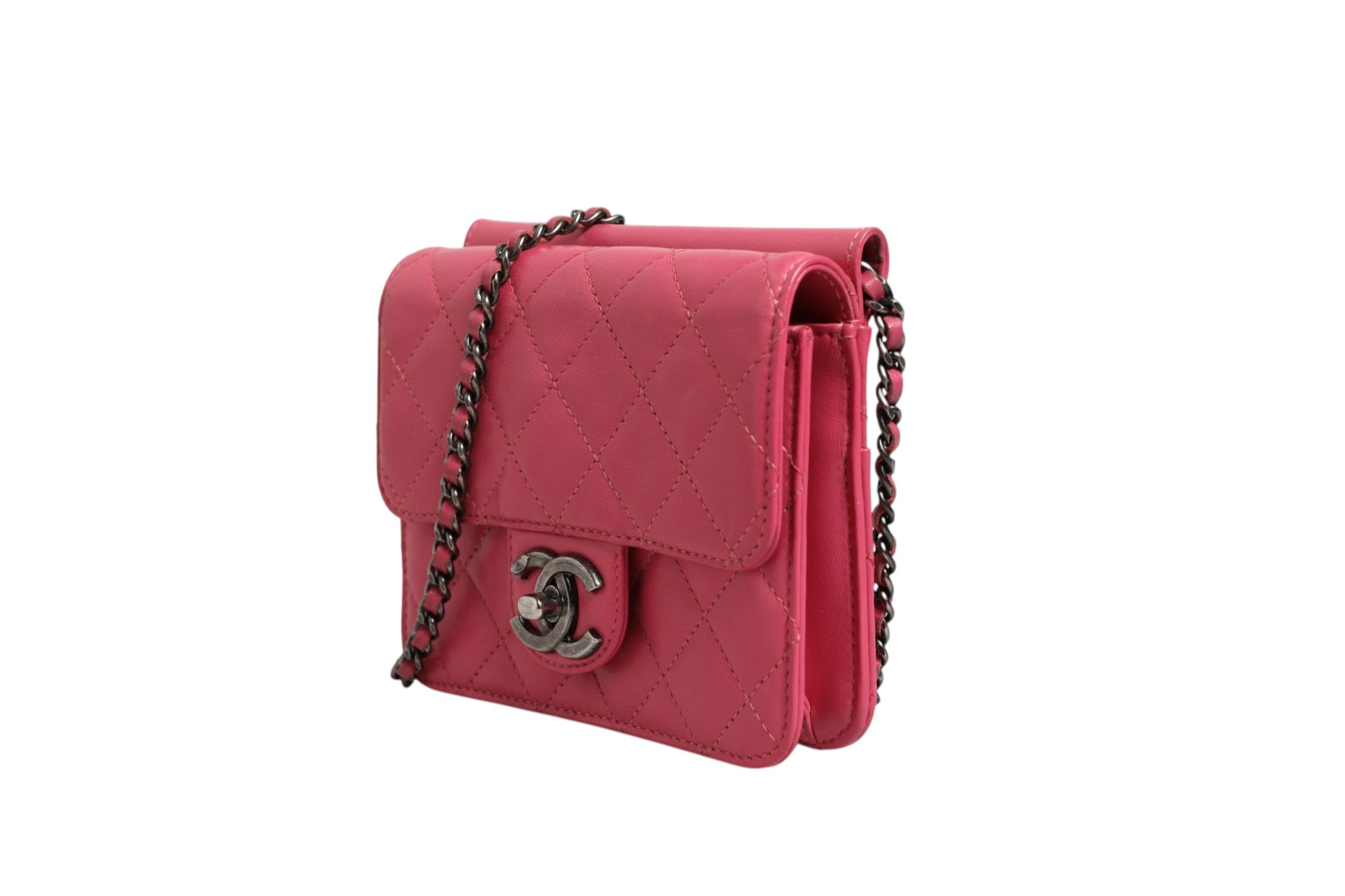 Chanel Pink Quilted Lambskin Leather Classic Square Mini Flap Bag Chanel