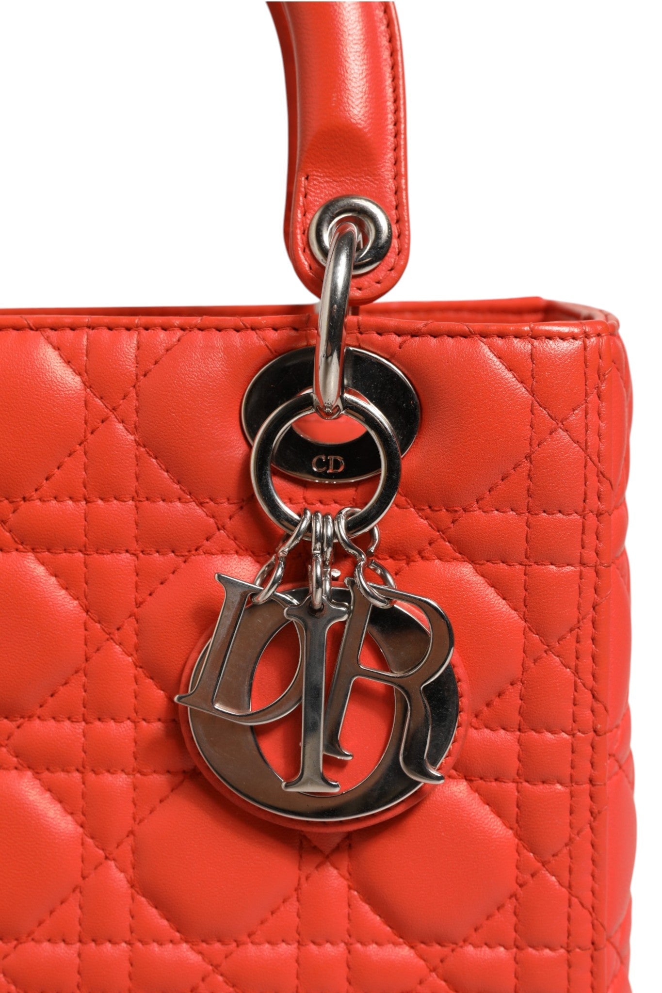 Christian Dior Orange Cannage Lambskin Leather Lady Dior Bag Christian Dior
