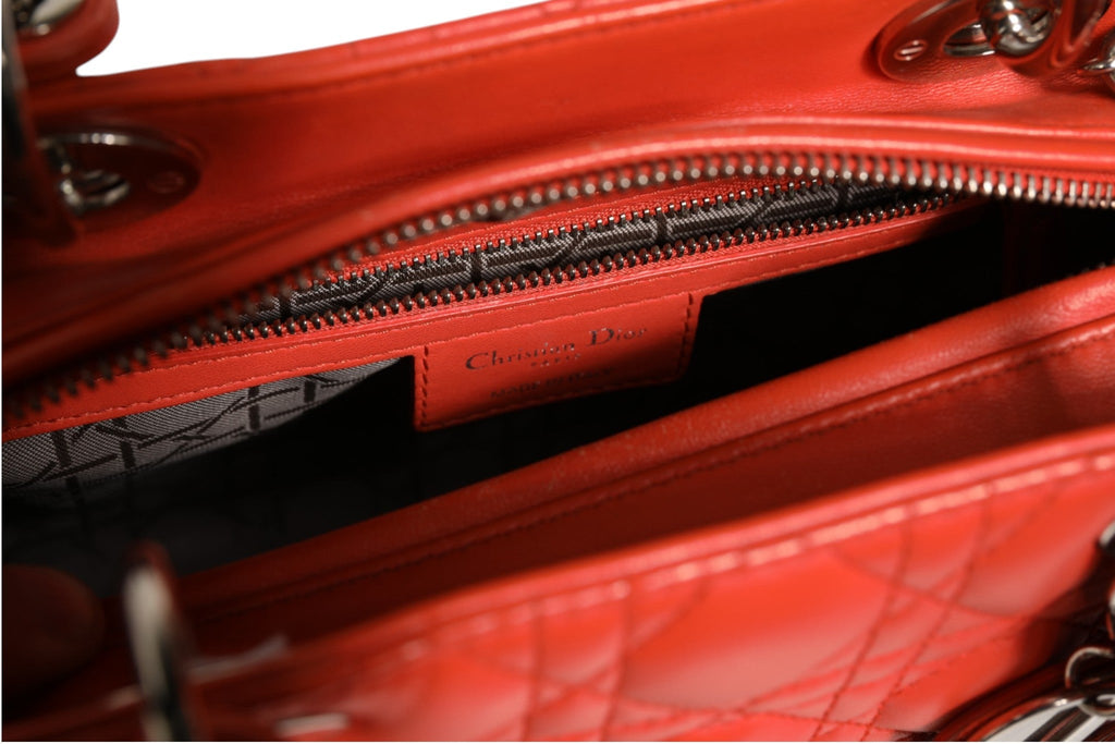 Christian Dior Orange Cannage Lambskin Leather Lady Dior Bag Christian Dior