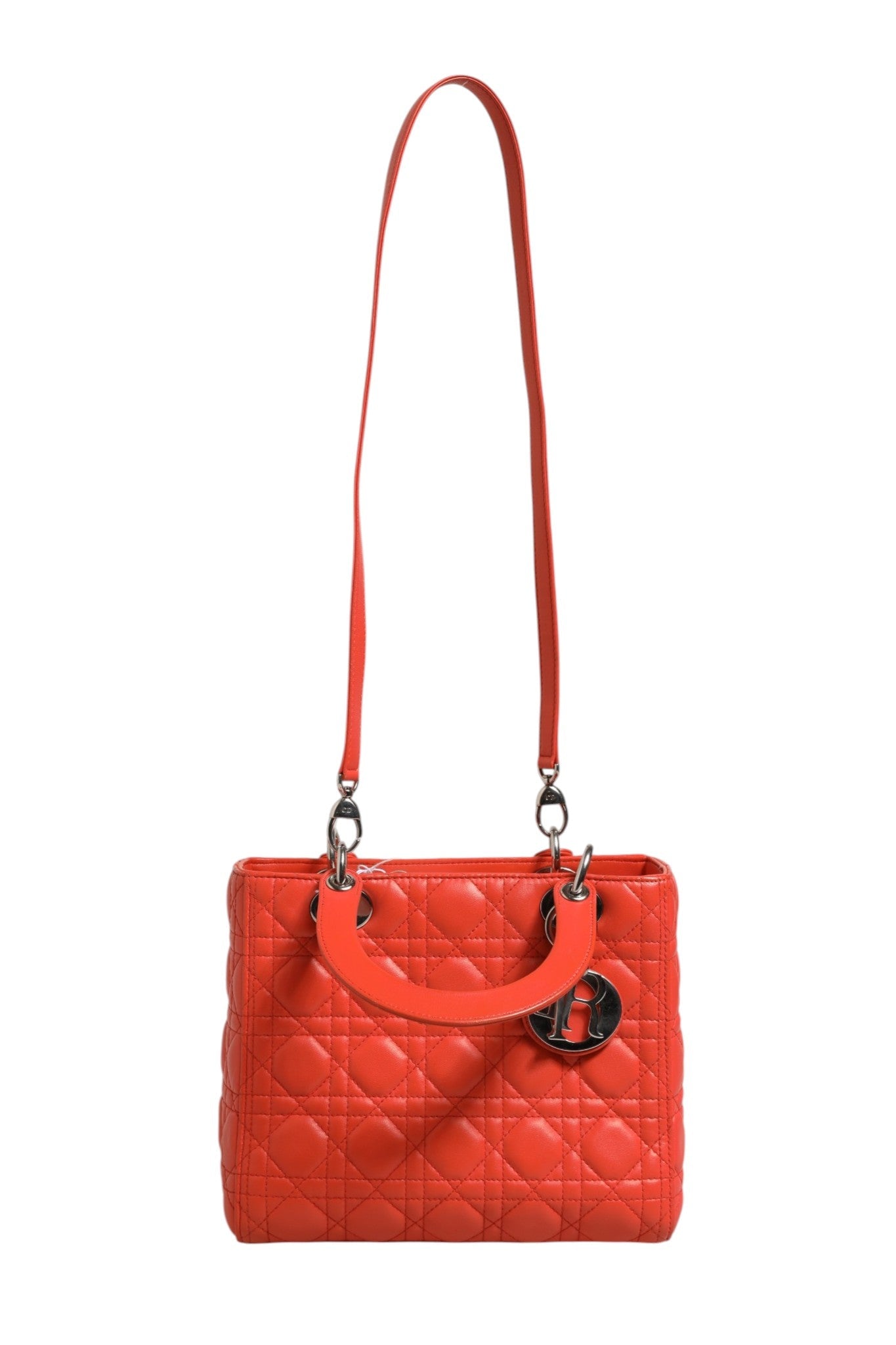 Christian Dior Orange Cannage Lambskin Leather Lady Dior Bag Christian Dior