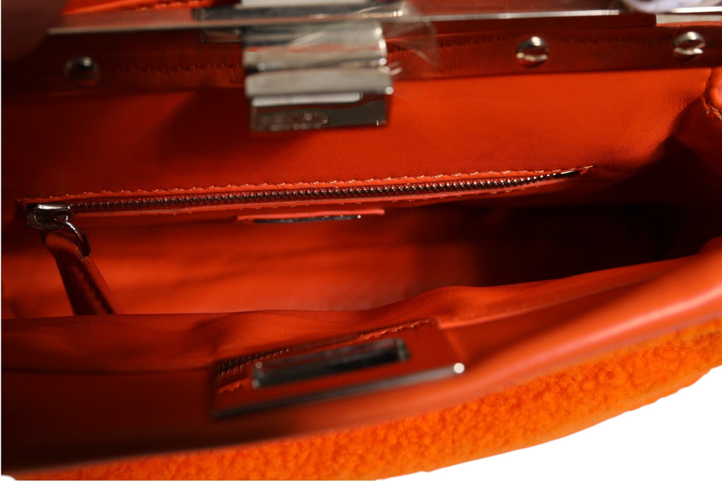 Fendi Orange Leather and Shearling Mini Peekaboo Top Handle Bag Fendi