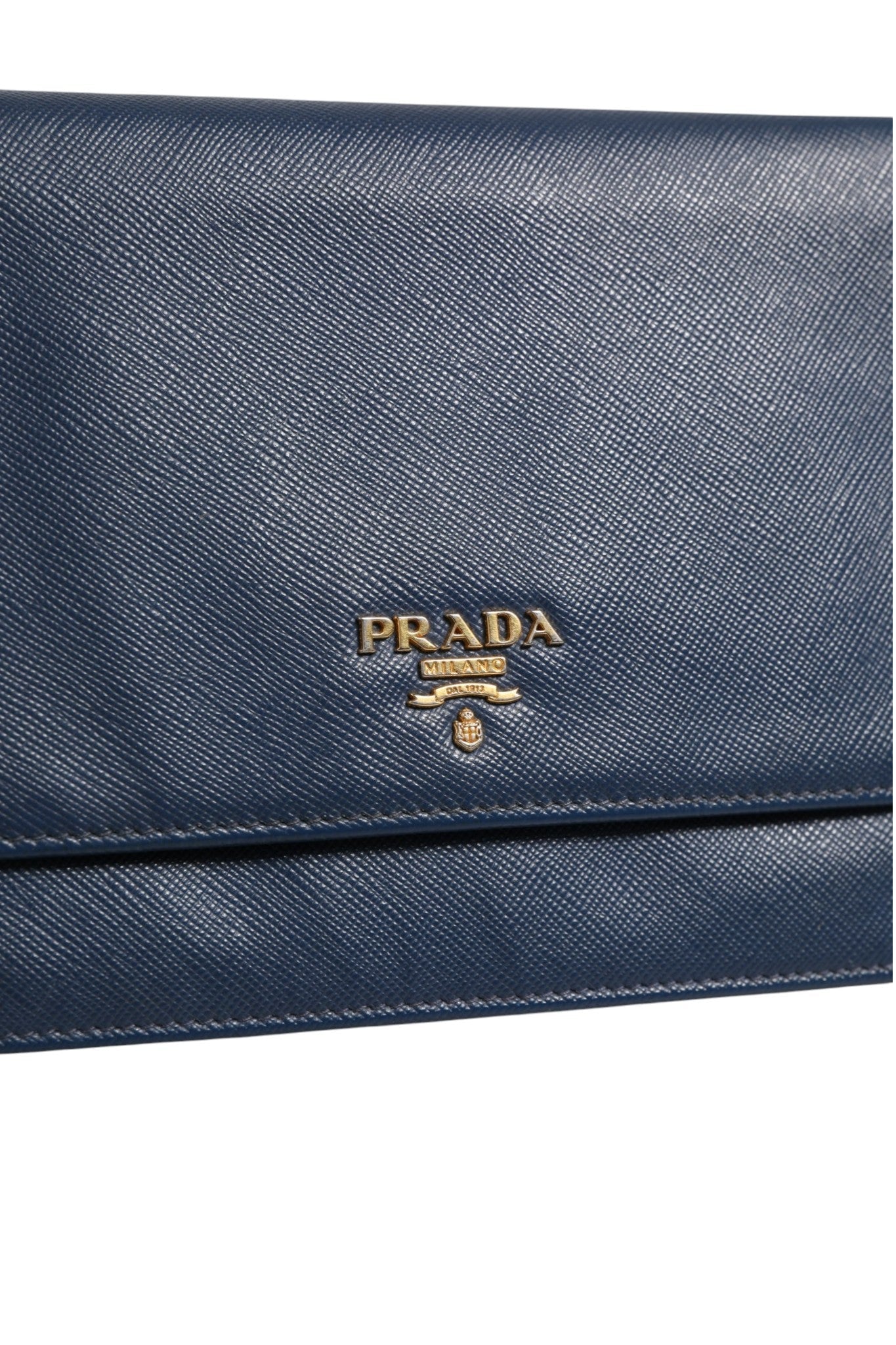 Prada Blue Saffiano Leather Wallet on Chain Clutch Bag Prada