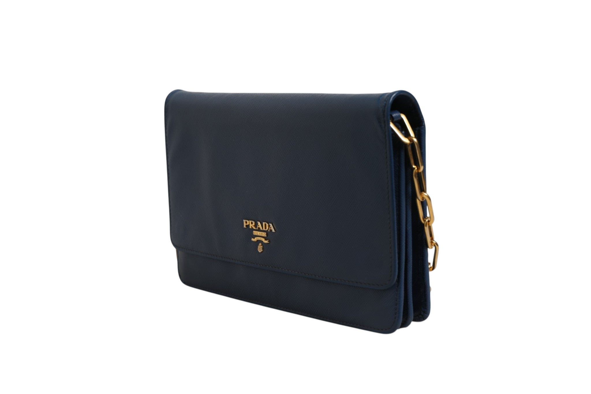 Prada Blue Saffiano Leather Wallet on Chain Clutch Bag Prada