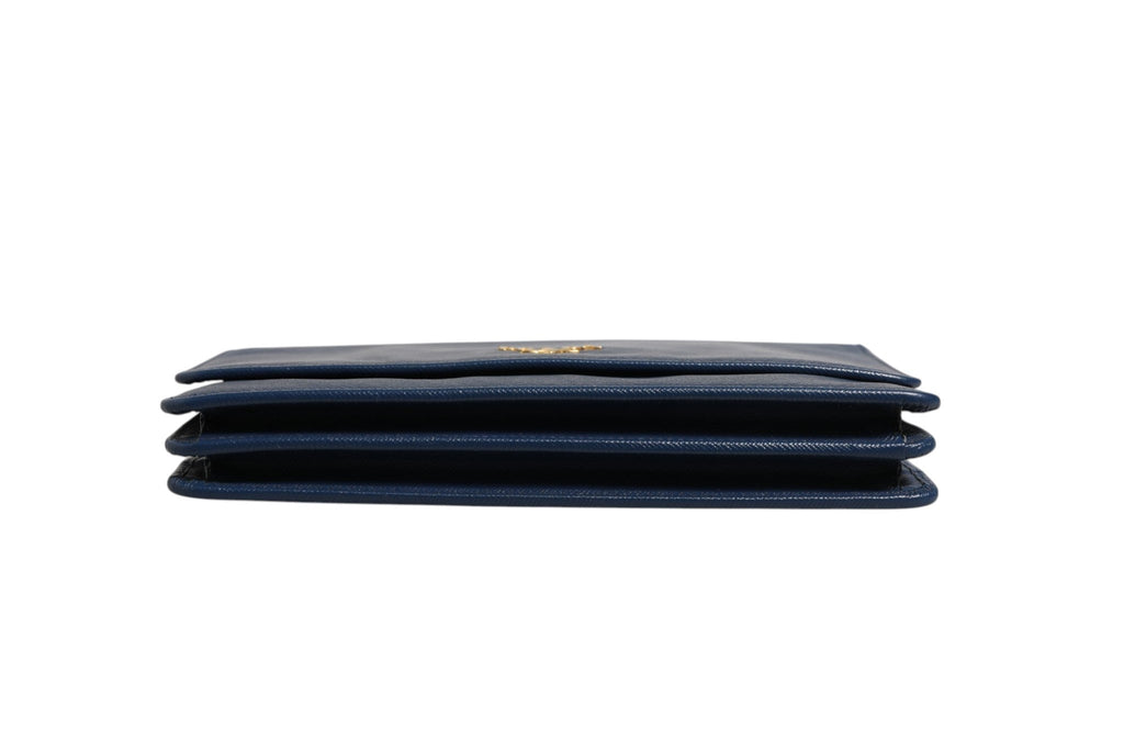 Prada Blue Saffiano Leather Wallet on Chain Clutch Bag Prada