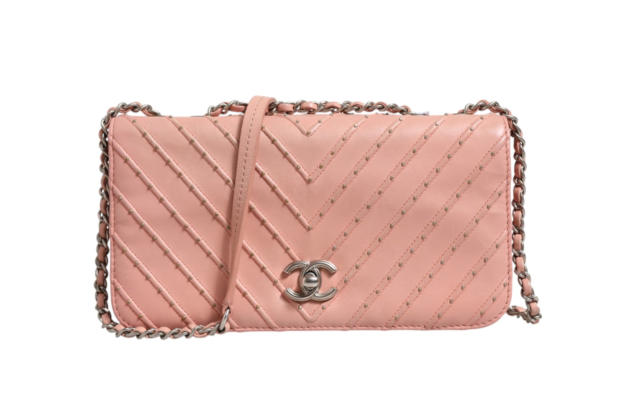 Chanel Small Classic Double Flap Bag Light Pink Chevron Chanel