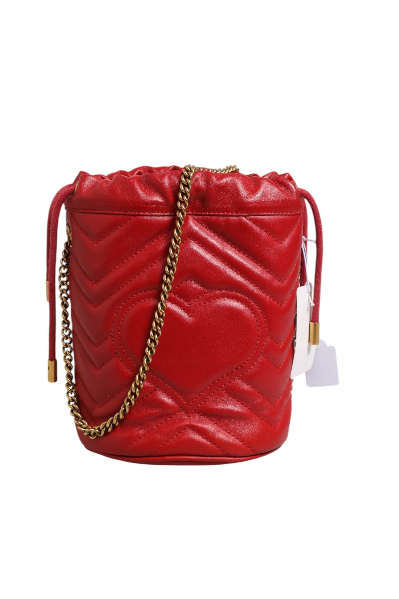 Gucci Red Chevron-quilted Calfskin Leather GG Marmont Bucket Bag Gucci