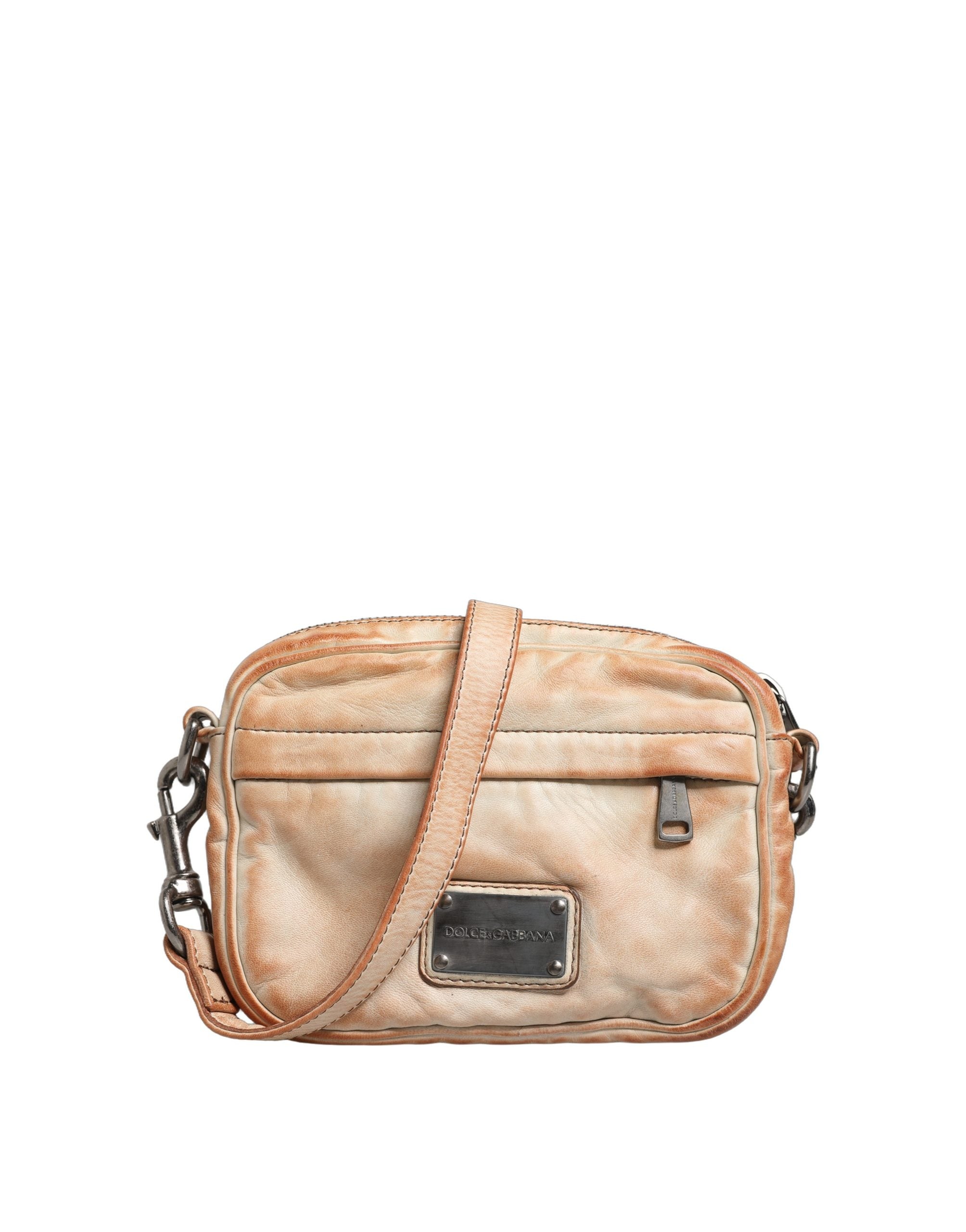 Dolce & Gabbana Beige Vintage Leather Logo Plaque Shoulder Borse Men Bag Dolce & Gabbana
