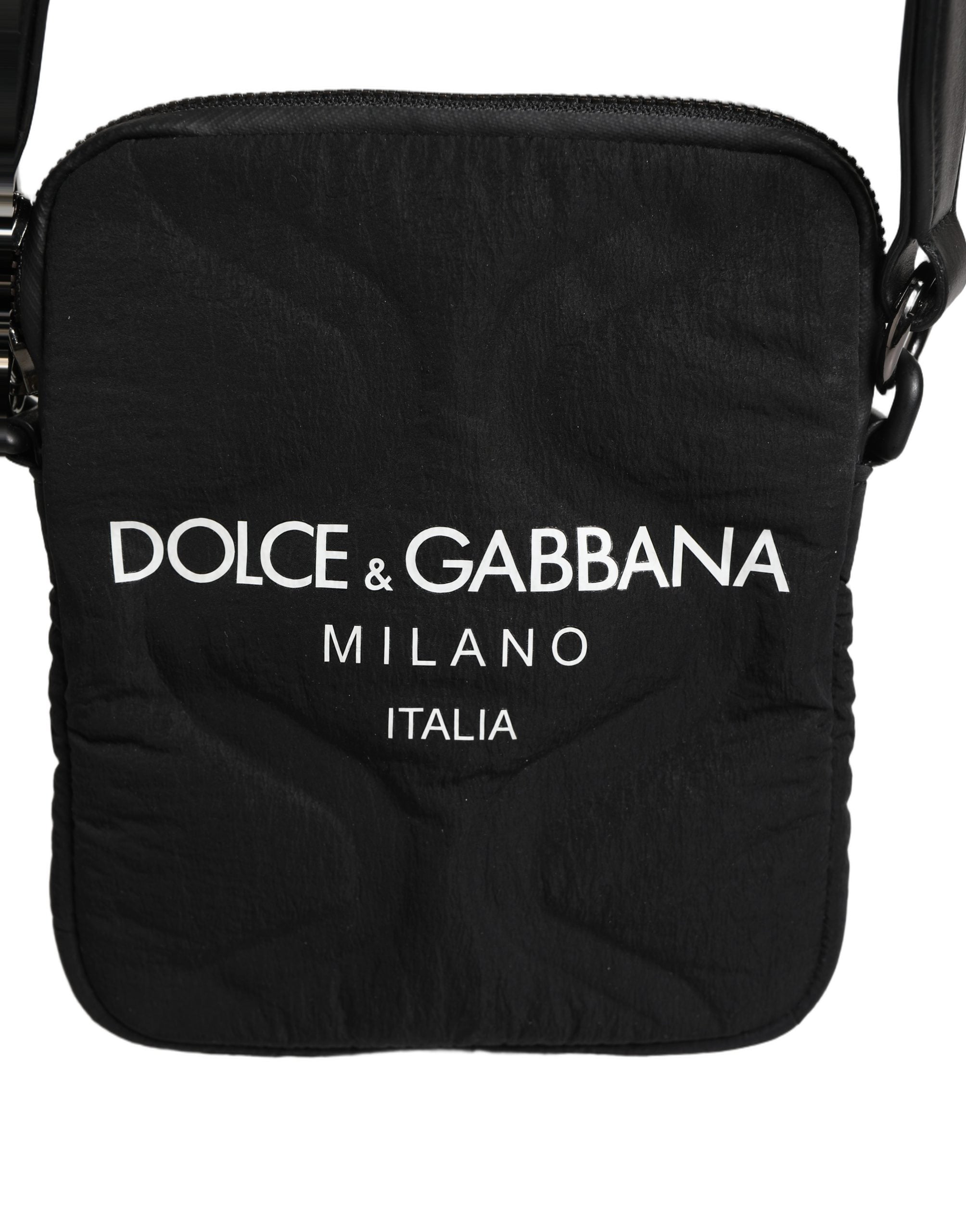 Dolce & Gabbana Black Nylon Rubberized Logo Print Crossbody Borse Bag Dolce & Gabbana