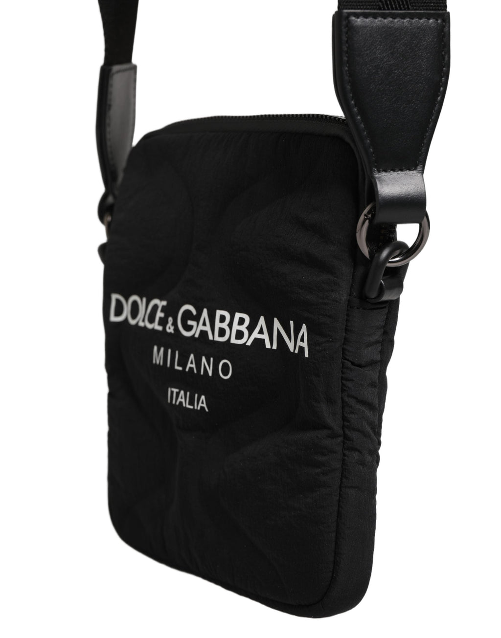 Dolce & Gabbana Black Nylon Rubberized Logo Print Crossbody Borse Bag Dolce & Gabbana