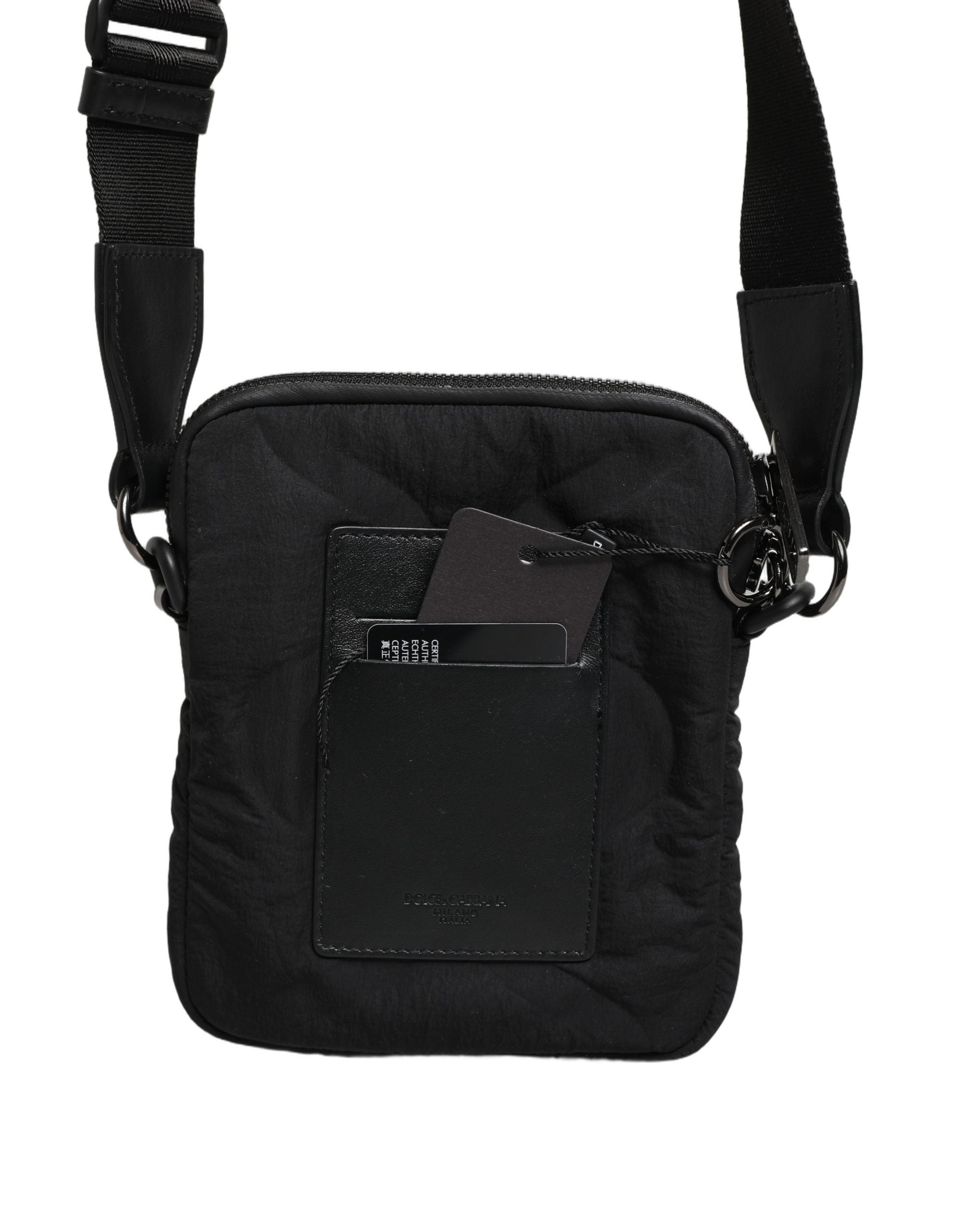 Dolce & Gabbana Black Nylon Rubberized Logo Print Crossbody Borse Bag Dolce & Gabbana