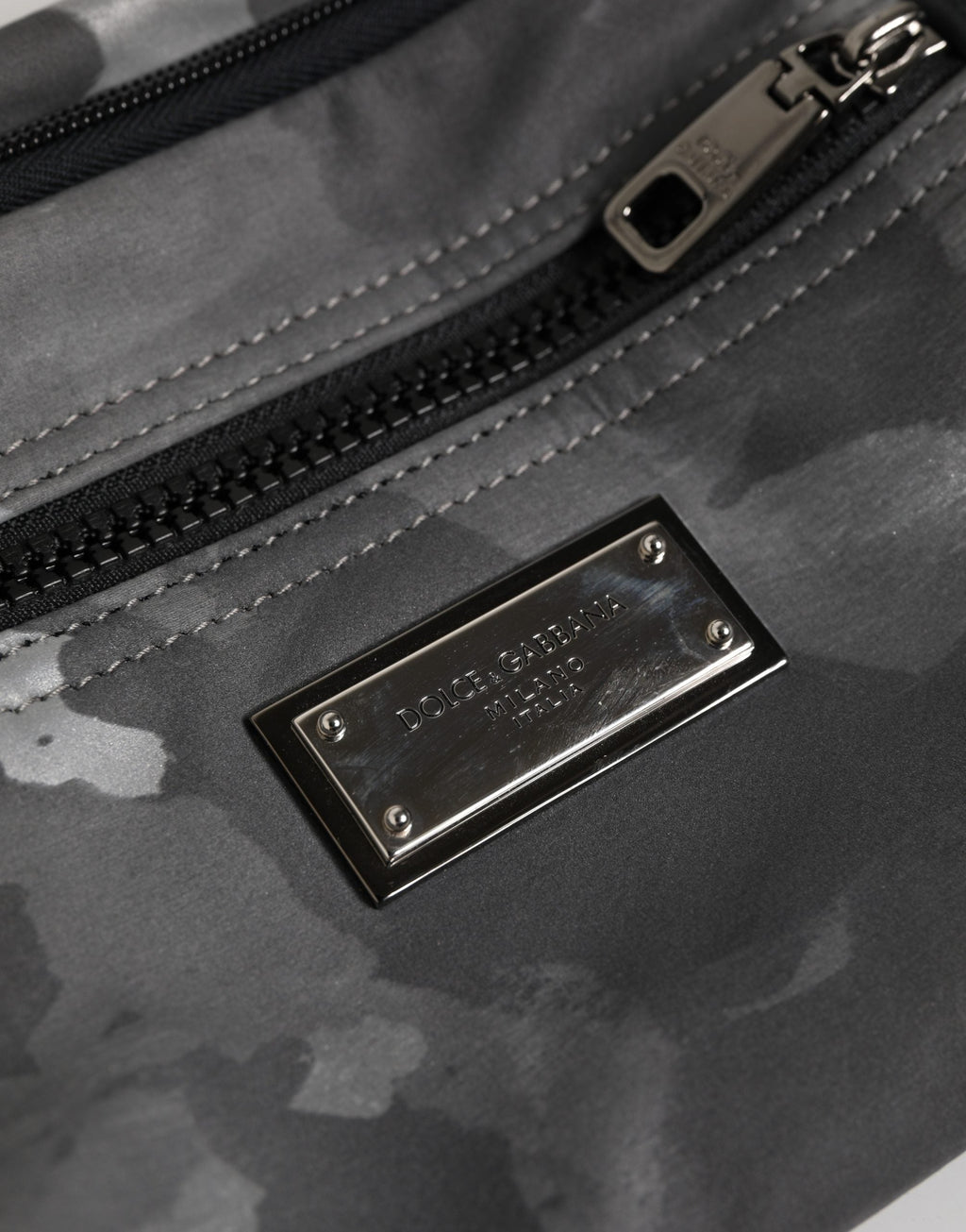 Dolce & Gabbana Black Nylon Brass Plate Camouflage Waist Fanny Pack Bag Dolce & Gabbana