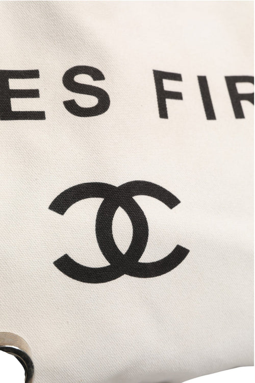 Chanel Ladies First White and Black Canvas Shopper Tote Bag Chanel