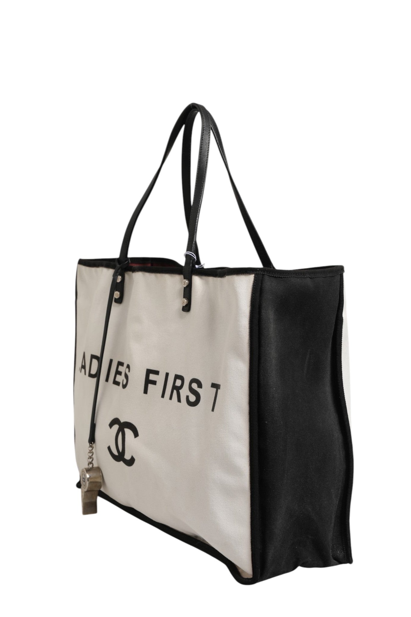 Chanel Ladies First White and Black Canvas Shopper Tote Bag Chanel