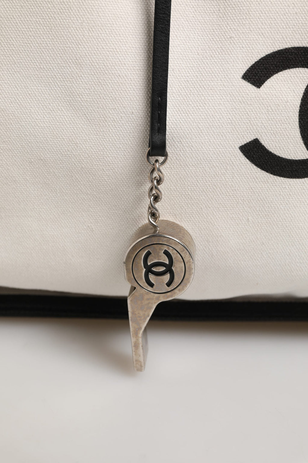 Chanel Ladies First White and Black Canvas Shopper Tote Bag Chanel