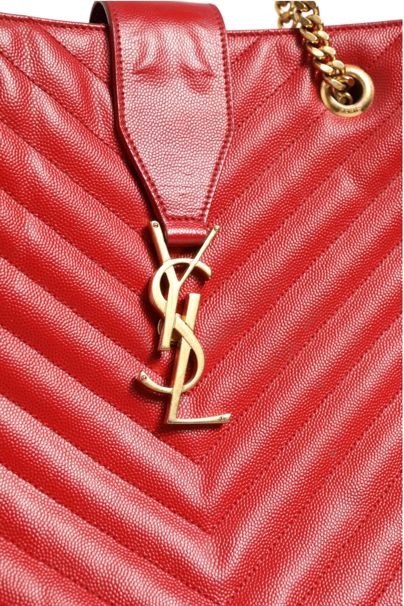 Saint Laurent Red Chevron Quilted Grained Leather Monogram Tote Bag Saint Laurent