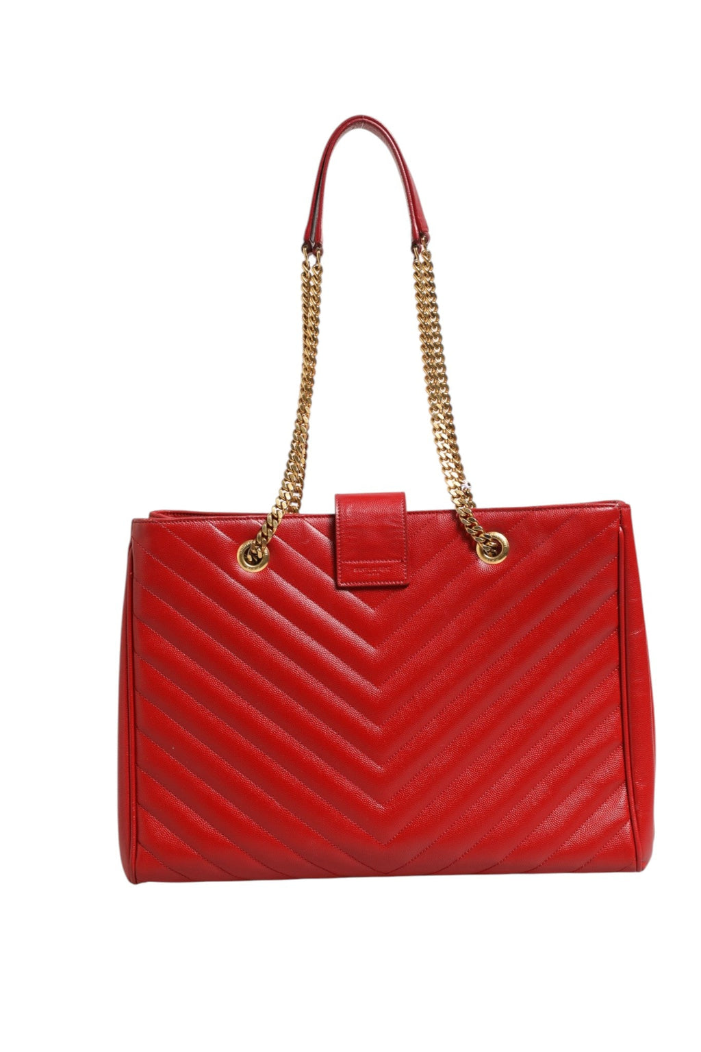 Saint Laurent Red Chevron Quilted Grained Leather Monogram Tote Bag Saint Laurent