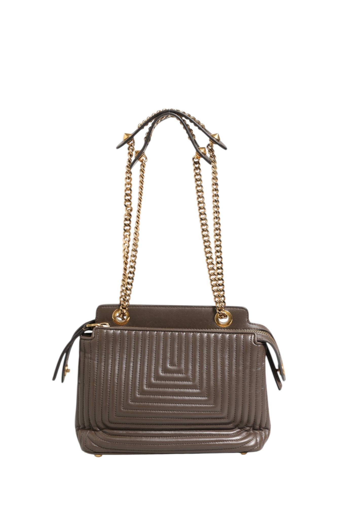 Fendi Brown Quilted Lambskin Leather Dotcom Click Small Shoulder Bag Fendi