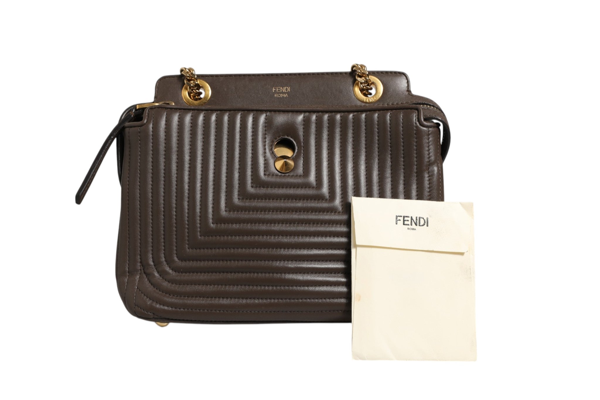 Fendi Brown Quilted Lambskin Leather Dotcom Click Small Shoulder Bag Fendi