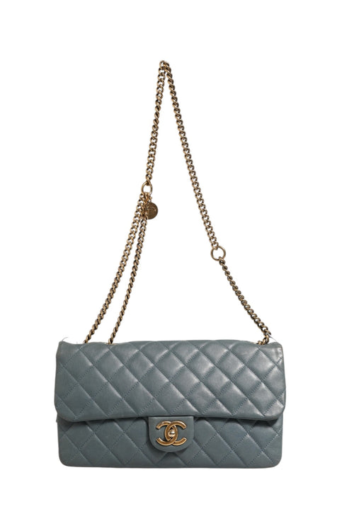 Chanel Blue Quilted Leather Crown Flap Shoulder Bag Chanel