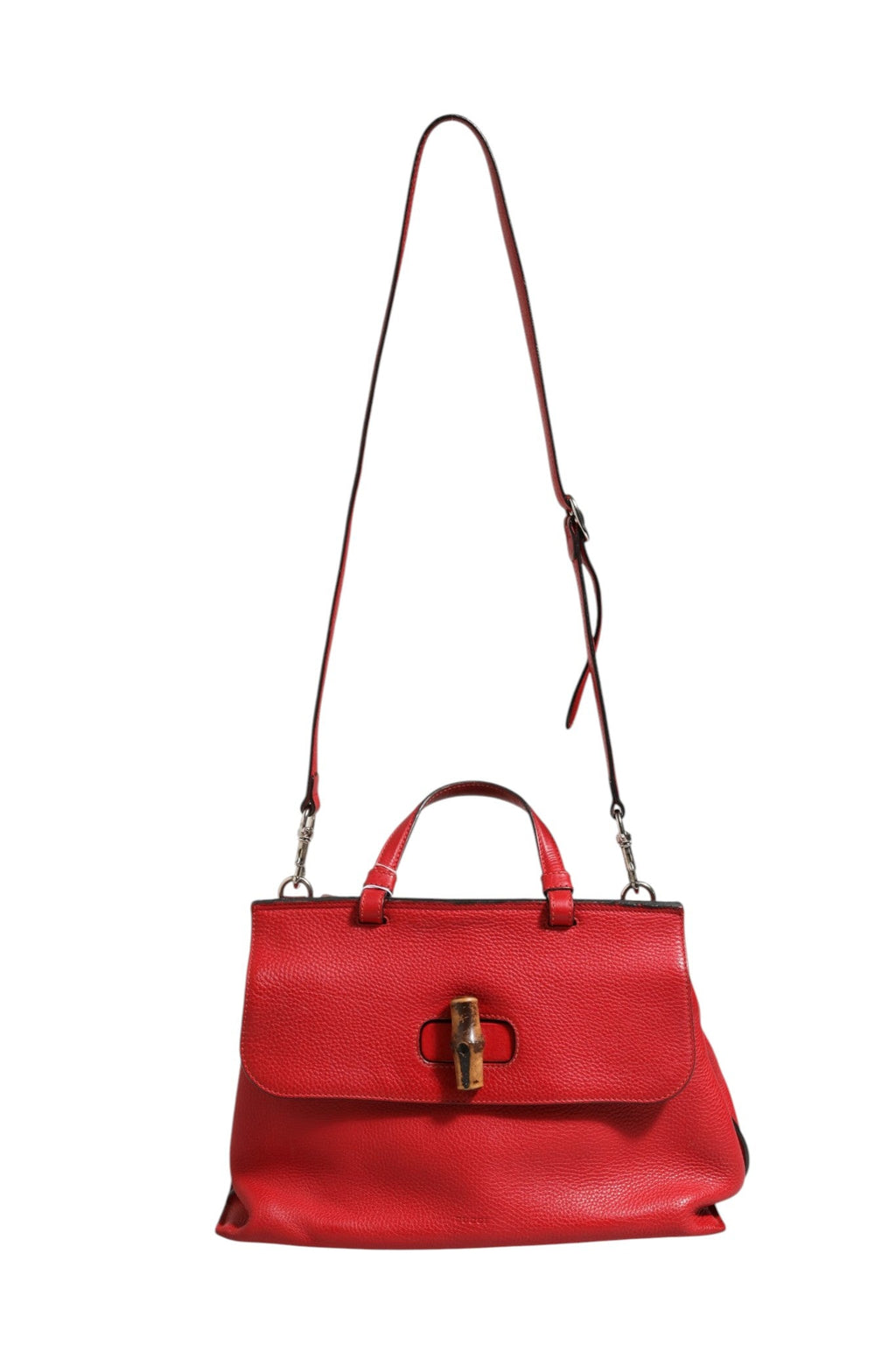 Gucci Red Leather Bamboo Daily Tote Crossbody Bag Gucci