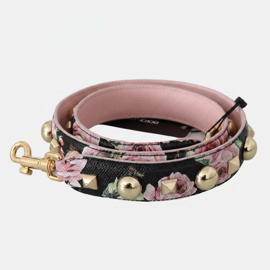 Dolce & Gabbana Pink Floral Leather Stud Accessory Shoulder Strap - Lusso Punto
