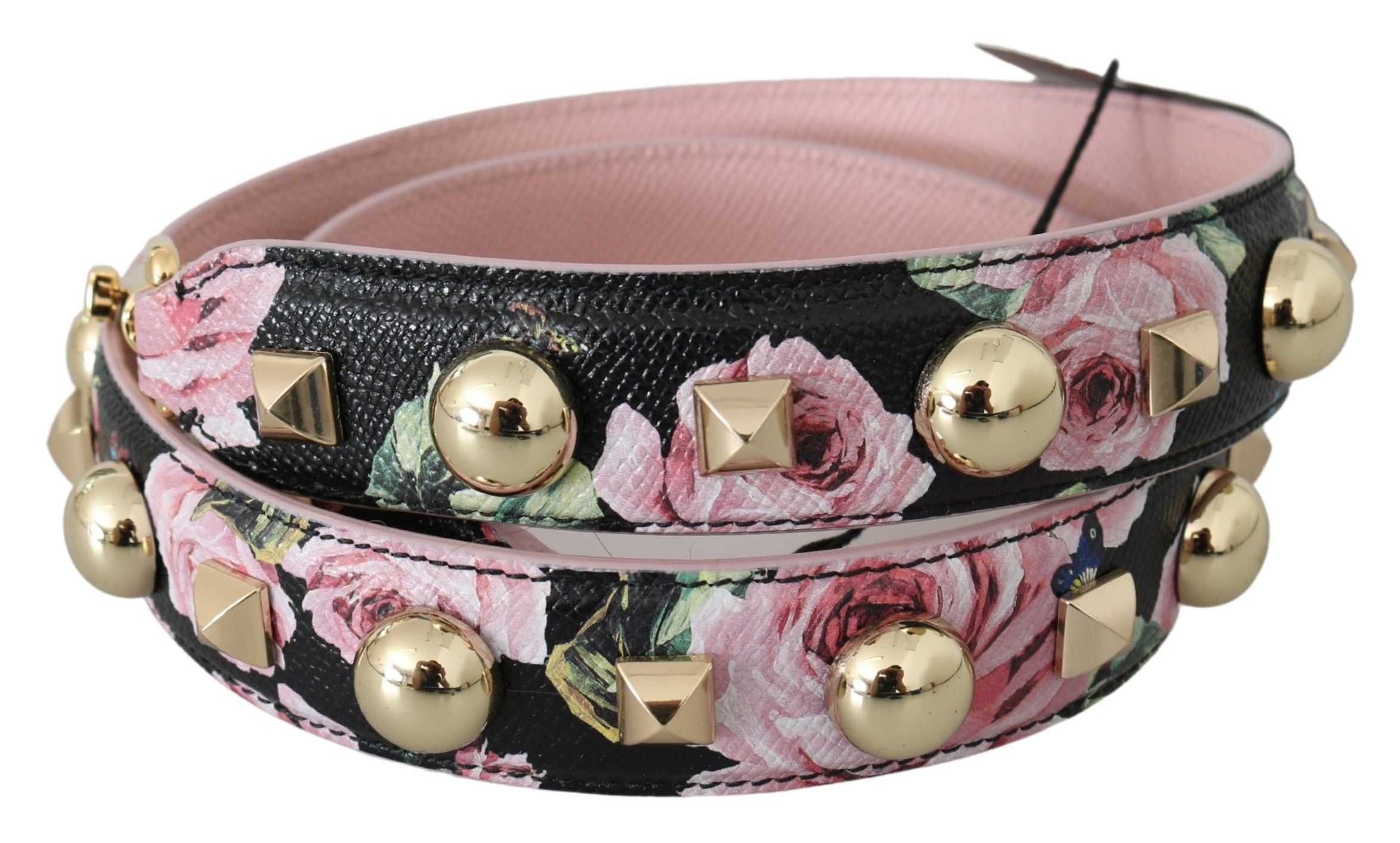Dolce & Gabbana Pink Floral Leather Stud Accessory Shoulder Strap - Lusso Punto
