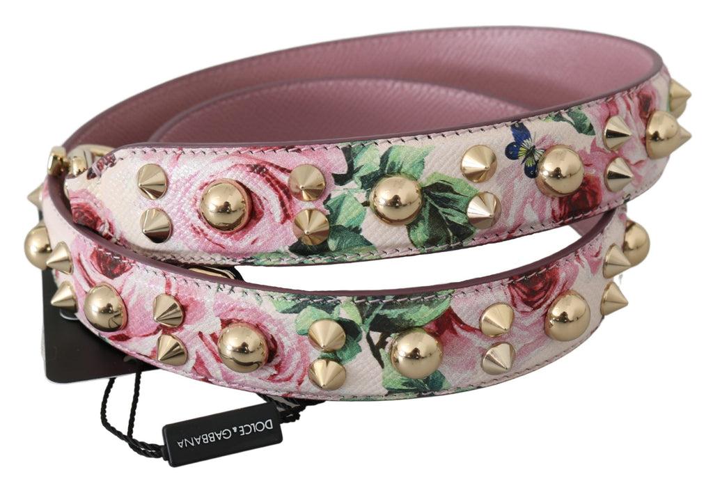 Dolce & Gabbana Pink Floral Leather Stud Accessory Shoulder Strap - Lusso Punto