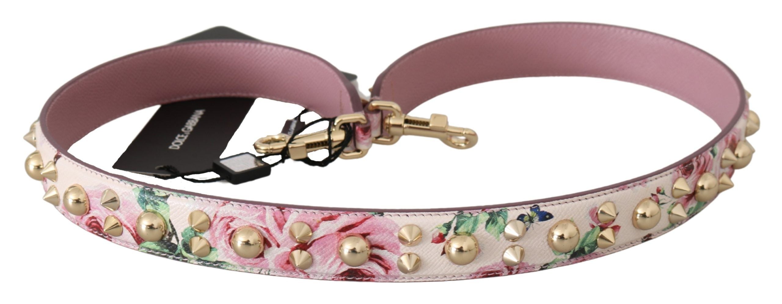 Dolce & Gabbana Pink Floral Leather Stud Accessory Shoulder Strap - Lusso Punto