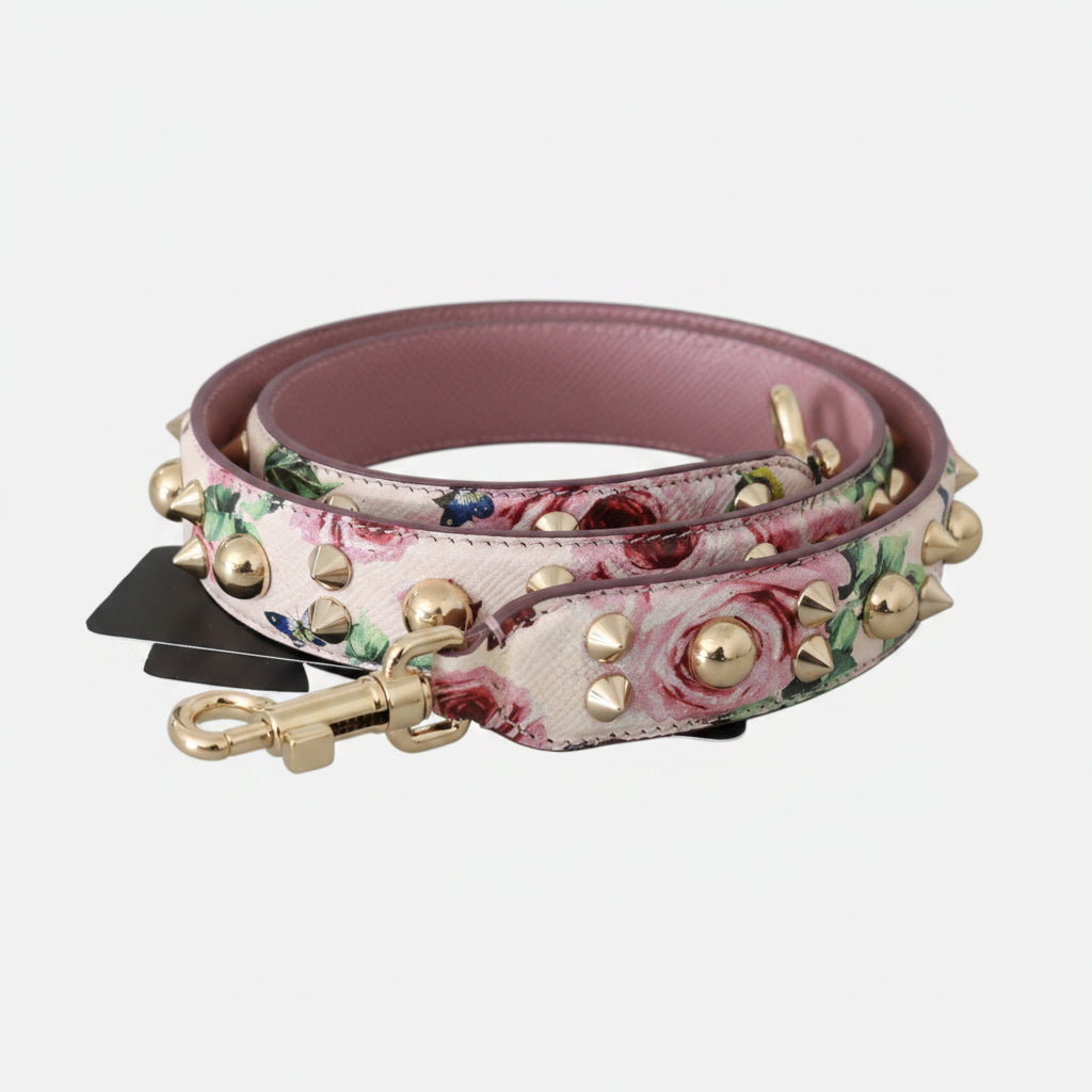 Dolce & Gabbana Pink Floral Leather Stud Accessory Shoulder Strap - Lusso Punto