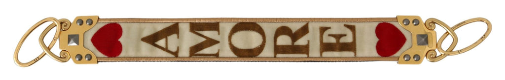 Dolce & Gabbana Gold White Textile Leather AMORE Shoulder Strap - Lusso Punto