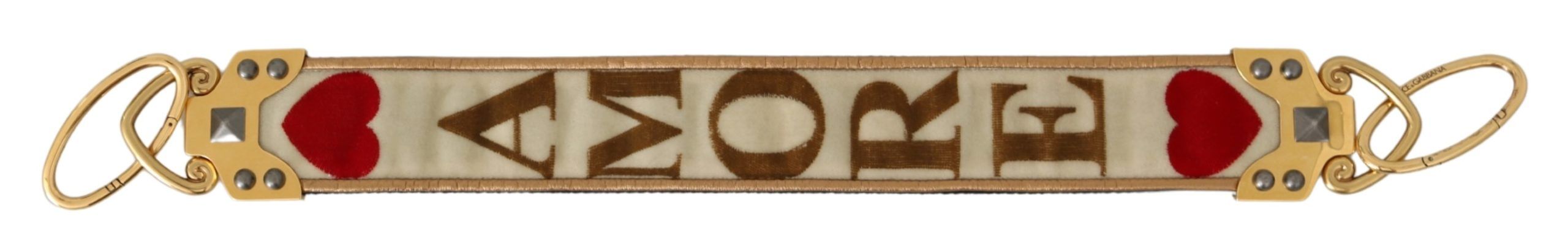 Dolce & Gabbana Gold White Textile Leather AMORE Shoulder Strap - Lusso Punto